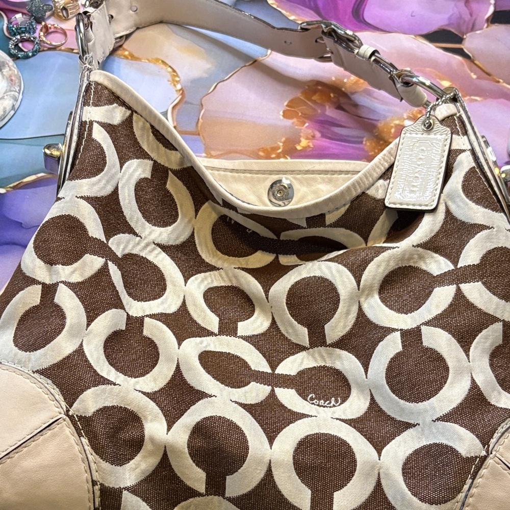 Coach Brown and Cream Shoulder Bag